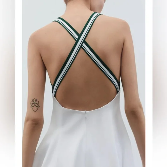Zara White Mini Dress with Green-Striped Halter - Picture 6 of 10